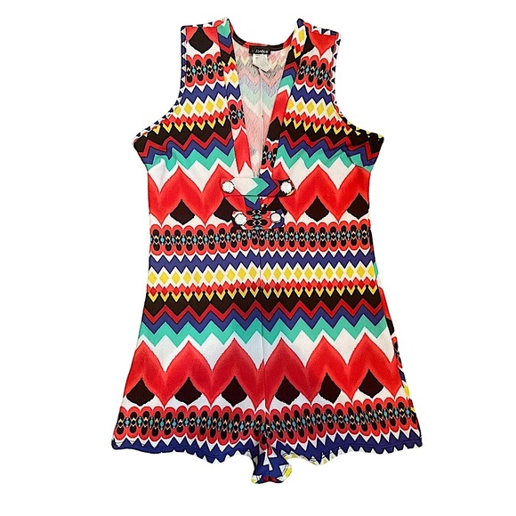 NWOT Funky RETRO Multi-Color Sleeveless Romper Size L - Picture 6 of 15